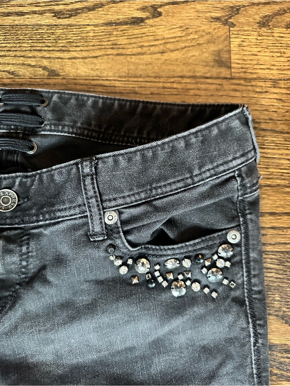 Express Black camo ultra skinny slim fit denim jeans , Bejeweled. Size 12